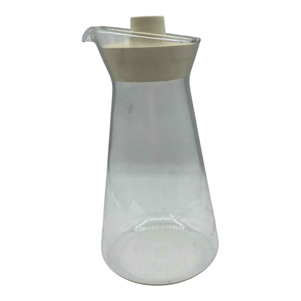 Vintage Pyrex Glass Carafe with White Lid Corning NY USA Tapered Juice Pitcher